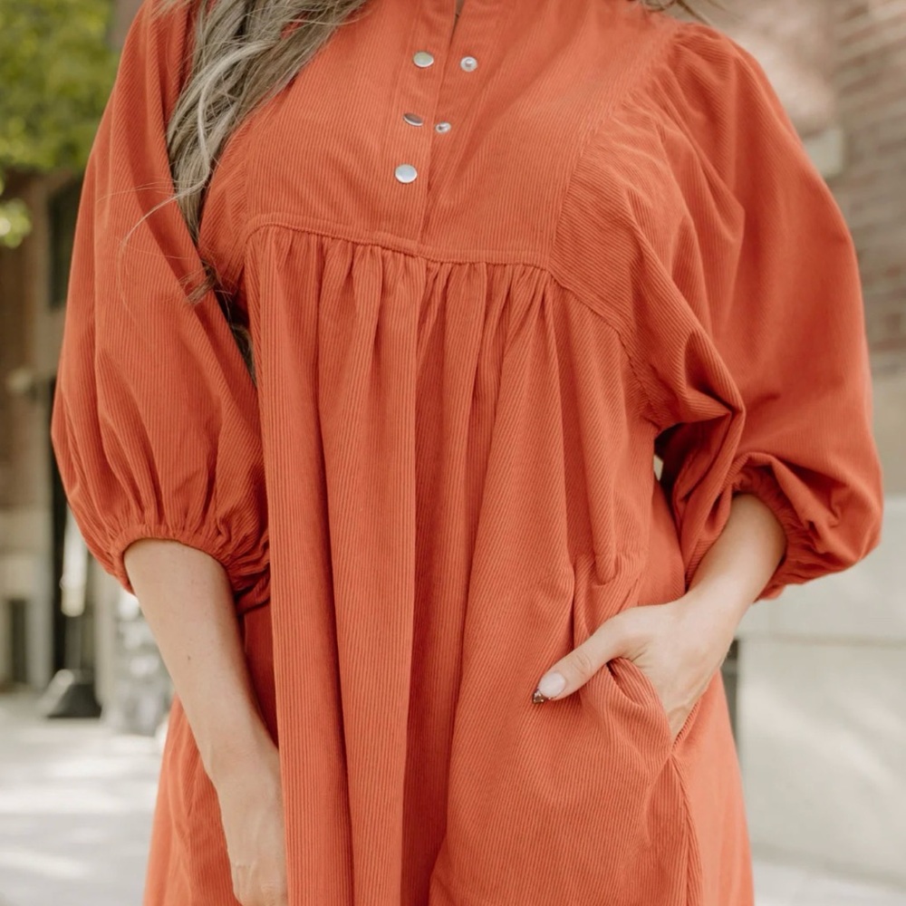 Chic Rust Puff Sleeve Mini Sutton Dress NWOT - Picture 2 of 4
